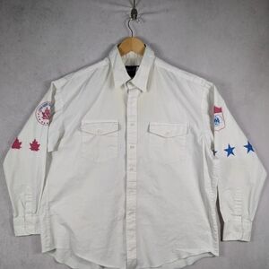 White Long-Sleeve Patch Detail Men's Shirt